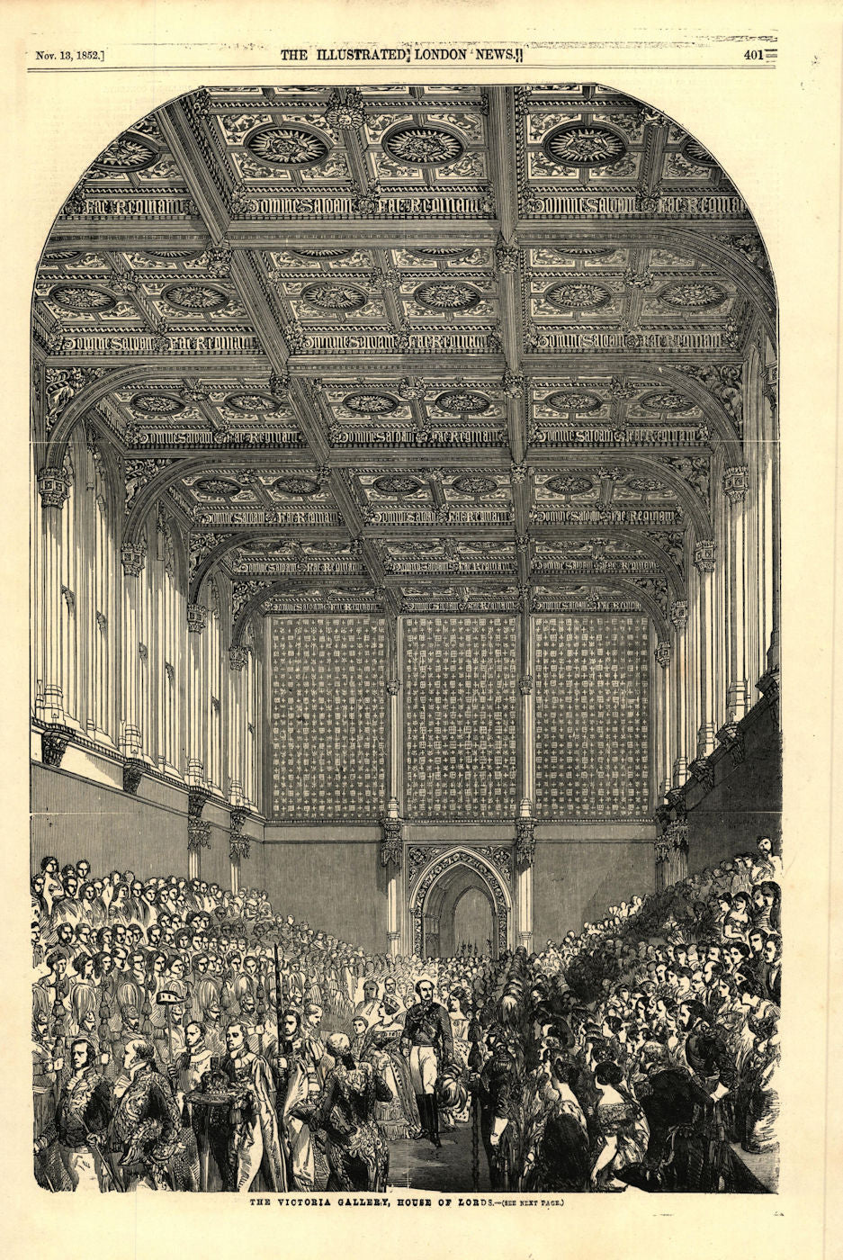 The Victoria Gallery, House of Lords. London. Politics 1852 old antique print